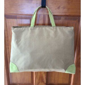MZ WALLACE Canvas Shopping Tote Bag Beige Green Vintage